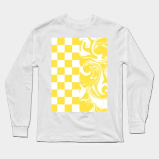 Checks and Swirls in Lemon Yellow and White Long Sleeve T-Shirt